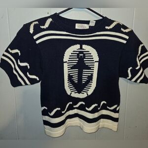 Vintage Heirloom Collectibles ANCHOR Sweater Short Sleeve KNIT Size Small BLUE